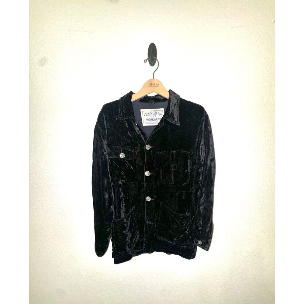 Guess Jeans Men’s Jacket Size Medium Button-Up Black Velvet